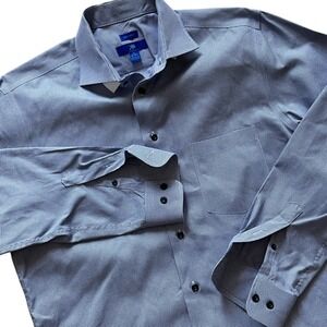 Egara Men's Blue Checkered Dress Shirt‎ Non Iron Long Sleeve Large 16-16 1/2